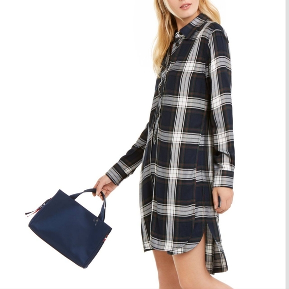Tommy Hilfiger Women's Plaid High Low Shirtdress Blue Size 2 - Picture 3 of 6